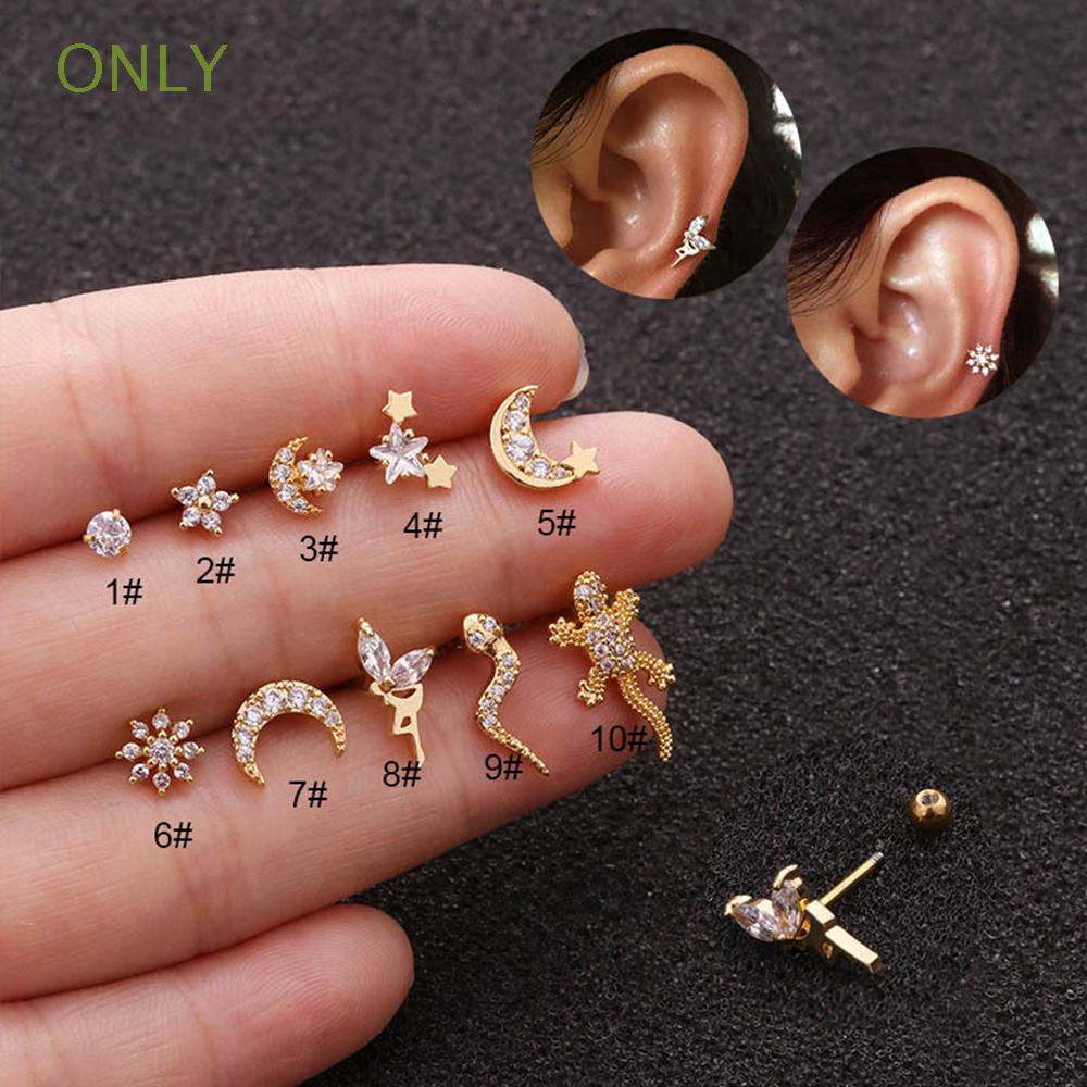Khuyên tai bằng thép không gỉ hình rắn/ ngôi sao/ mặt trăng/ hoa tinh tế dành cho nữ