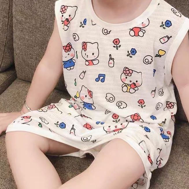 Bộ Đồ Ngủ Liền Thân Không Tay Họa Tiết Hoạt Hình Phong Cách Hàn Quốc Cho Nữ