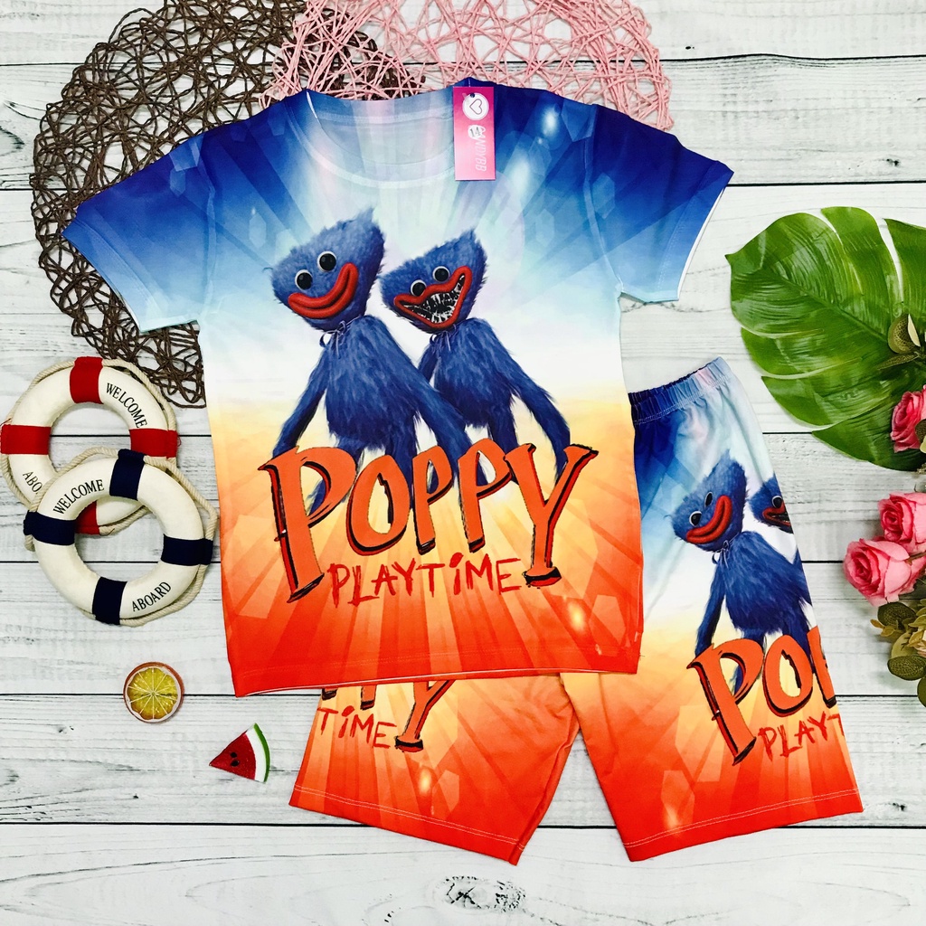 Đồ bộ bé trai, bộ thun lạnh in hình Huggy Wuggy - Poppy Playtime bé trai size đại từ 10kg -60kg