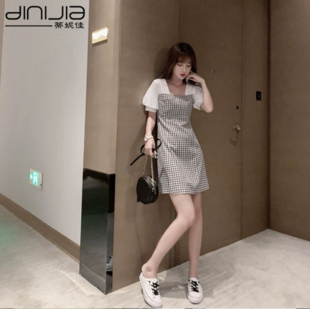 Đầm kẻ suông ulzzang tiểu thư