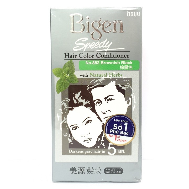 Kem Nhuộm Tóc Phủ Bạc Bigen Speedy Hair Color Conditioner 40g+40g .# 882 Browish Black Nâu Đen