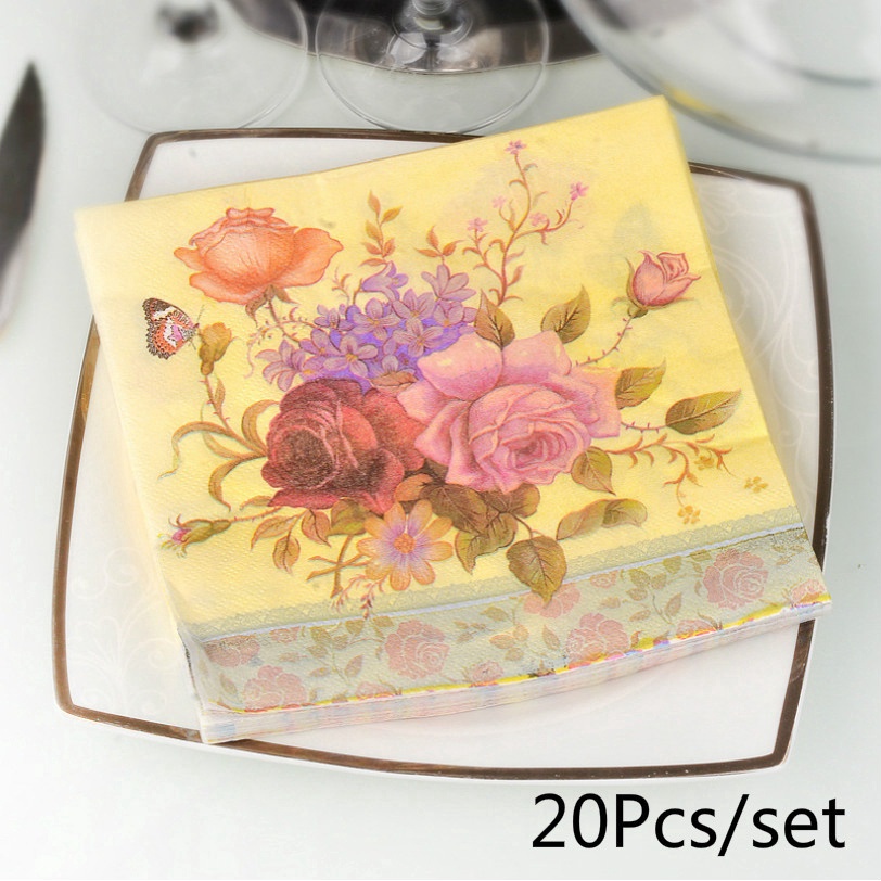 Set 20 Khăn Giấy Hình Hoa Hồng Trang Trí Tiệc