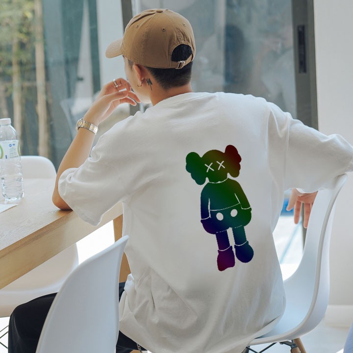Áo phông rộng nam nữ Phản Quang tay lỡ Gấu KAWS dáng oversize basic tee thun 360 hai màu đen trắng