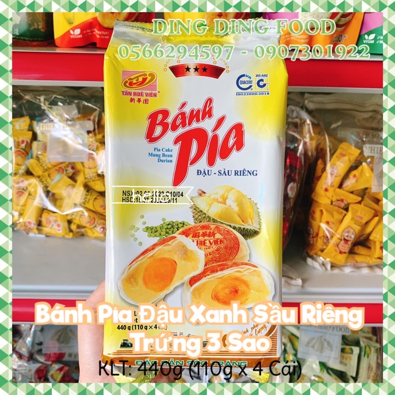 Bánh Pía Đậu Xanh Sầu Riêng Trứng 3 Sao 440g [ 4 BÁNH ] Tân Huê Viên| Bánh Pía Tân Huê Viên| Ăn Vặt - DING DING FOOD