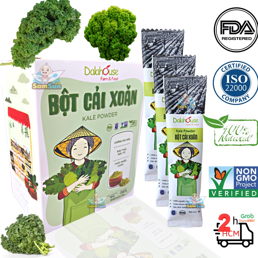 Bột cải xoăn kale Dalahouse sấy lạnh nguyên chất , hộp 20 gói x 3g