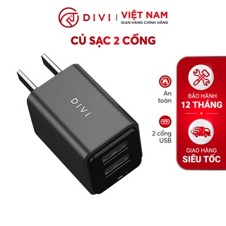 Củ Sạc 2 cổng - DIVI P2212 Dòng 2.4A - Hàng phân phối chính hãng - Bảo hành 12 tháng 1 đổi 1