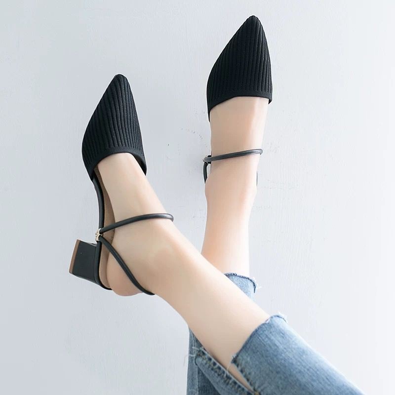 giày nữ cao dép đế cao dép gót giày cao dép cao từ giày sandal 7cm giày 7cm✔♦Sandals and slippers summer 2021 new small size pointy thick heel Shoes Baotou mid-heeled high-heeled plus spring women s