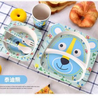 Bộ bát ăn dặm cao cấp hình gấu làm từ sợi tre