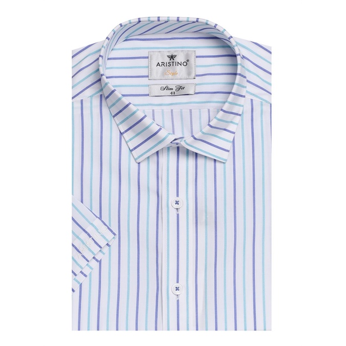 Áo sơ mi nam tay ngắn Aristino sợi sồi mềm mát , bền màu, tà lượn,slim ASS143S8(size 38/39)