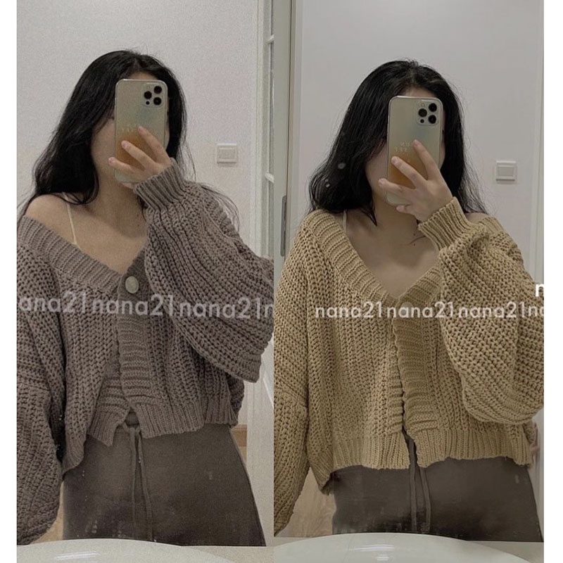 Áo Khoác Cardigan Len Hạt Gạo Dày Dặn Dáng Croptop M0521