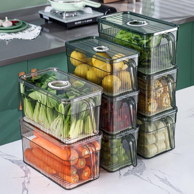 Hộp nhựa đựng thực phẩm, hộp đựng thức ăn tủ lạnh trong suốt có vòng ghi chú thời gian, khay lót đáy - Chất liệu cao cấp