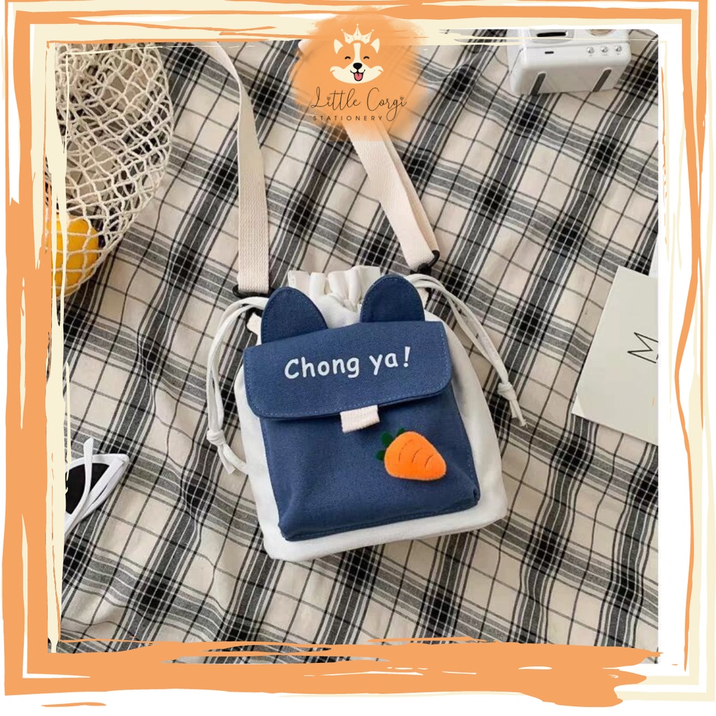 Túi tote Canvas Đeo Chéo tai mèo Phong Cách Hàn Quốc Xinh Xắn nhiều màu lựa chọn - Corgi Shop