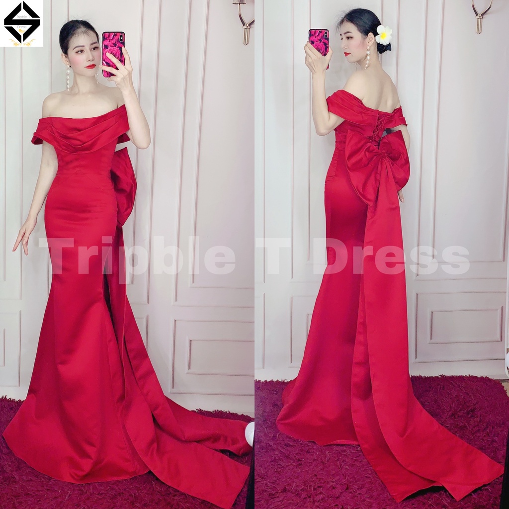 Đầm maxi body mặc cưới nhẹn nhàng kèm nơ lưng siêu dài TRIPBLE T DRESS - size S/M/L - MS211Y