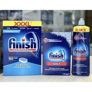 Combo 100 viên rửa bát Finish + 1.5kg Muối rửa chén finish + Nước bóng Finish 750ml