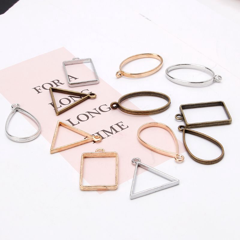 Set 10 khung đổ resin ép hoa làm mặt trang sức kiểu dáng hình học rỗng