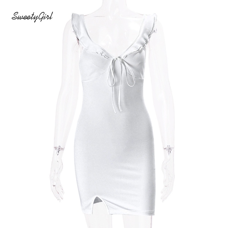 Đầm Mini Không Tay Cổ Chữ V Màu Trơn Thắt Nơ Quyến Rũ Dành Cho Nữ 2022