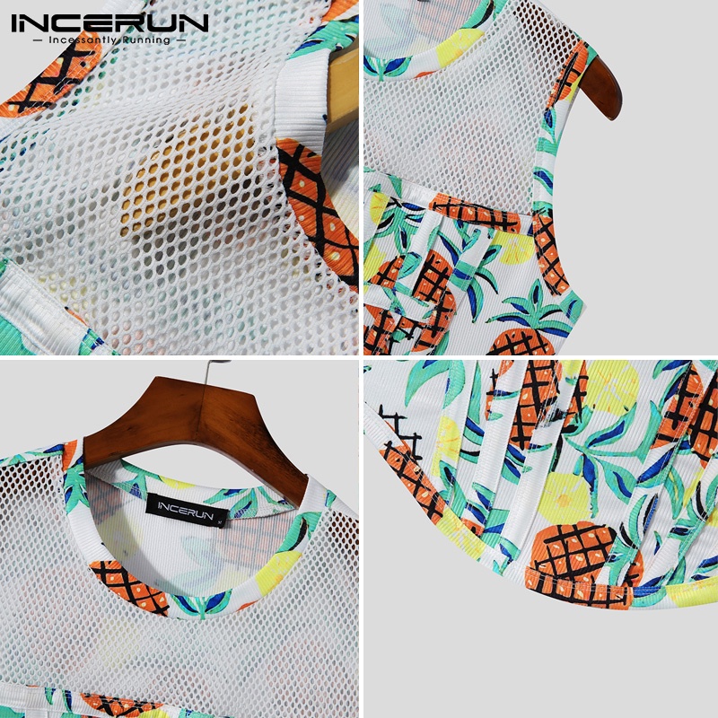 Áo lửng không tay INCERUN họa tiết hoa thời trang cho nam