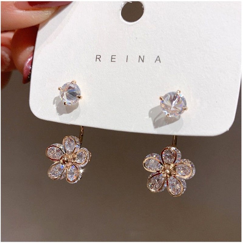 Khuyên tai hình cánh hoa đính đá zircon phong cách Hàn Quốc sang trọng thời trang cho nữ