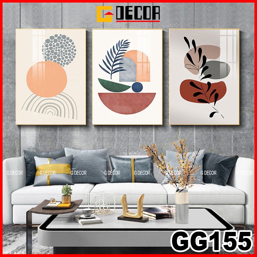Tranh treo tường canvas khung gỗ 3 bức phong cách hiện đại Bắc Âu 155, trang trí phòng khách, phòng ngủ, decor spa