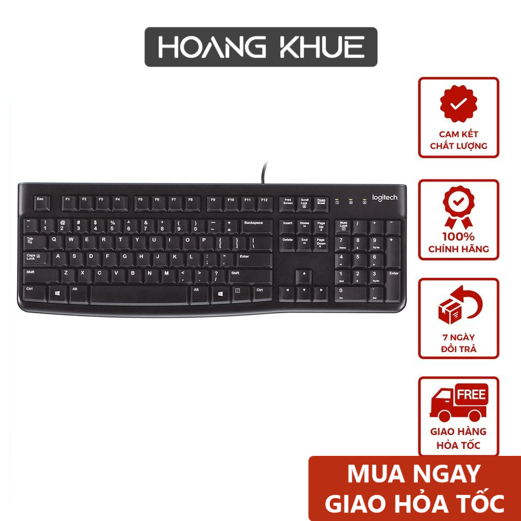 Bàn phím có dây Logitech K120 - Bền bỉ, chống tràn, kích thước đầy đủ có phím số - Bảo hành chính hãng