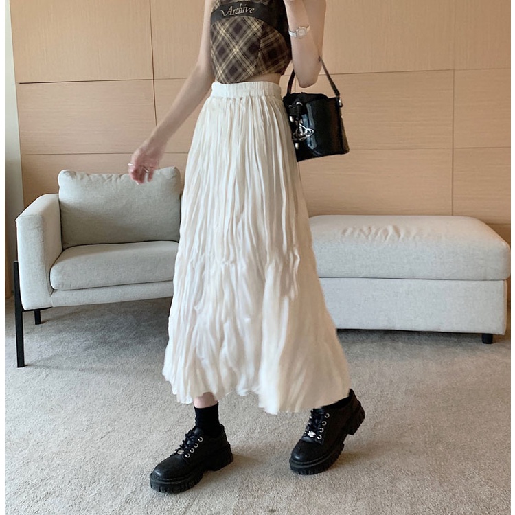 Chân váy SUXI dáng chữ A lưng cao màu trơn phong cách Hàn Quốc thời trang cho nữ