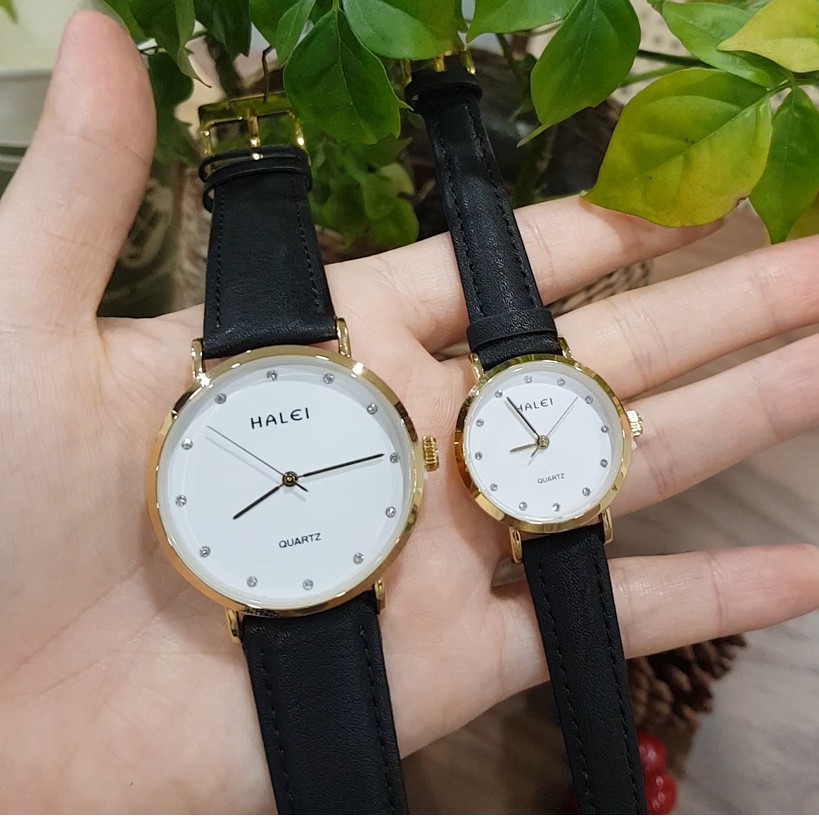 Đồng hồ cặp nam nữ Halei dây da mềm thời trang Tặng Hộp Tặng 2 Pin Dự Phòng | BigBuy360 - bigbuy360.vn