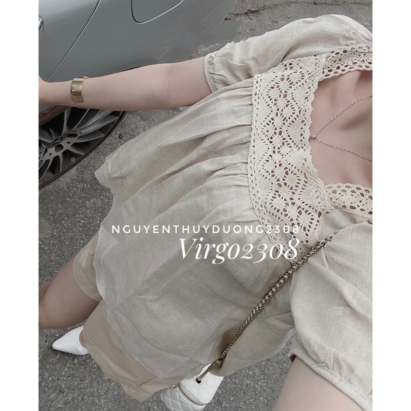 [Ảnh thật/Sẵn]Set áo BABYDOLL LINEN cổ vuông viền ren | BigBuy360 - bigbuy360.vn