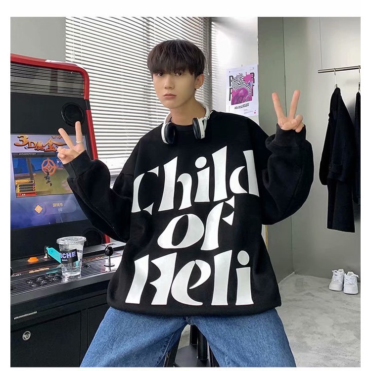 Áo sweater cổ tròn cỡ lớn phong cách Hồng Kông thời trang cá tính cho nam size M-8XL
