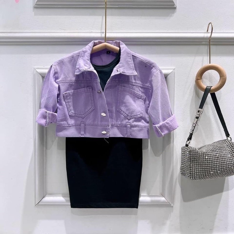 Set áo khoác kaki váy đen cho bé gái