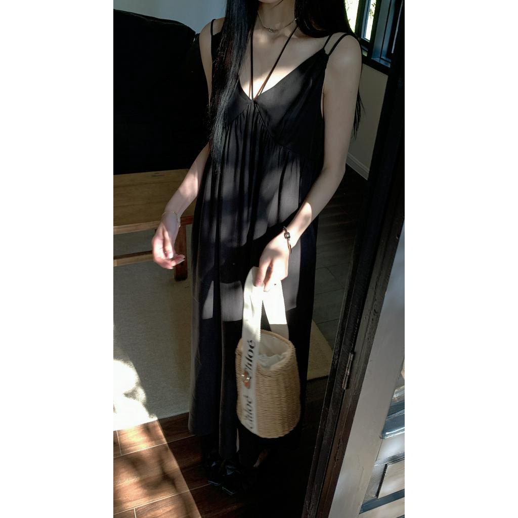 Đầm Hai Dây Màu Đen Thời Trang Cho Nữ 61295