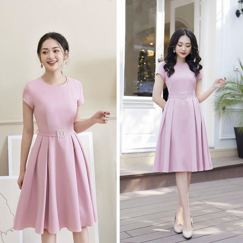 Đầm Nữ Dự Tiệc Hồng Trơn Rạng Rỡ, Váy Nữ, Đầm Dáng Xoè Sang Chảnh Mey038, liin clothing