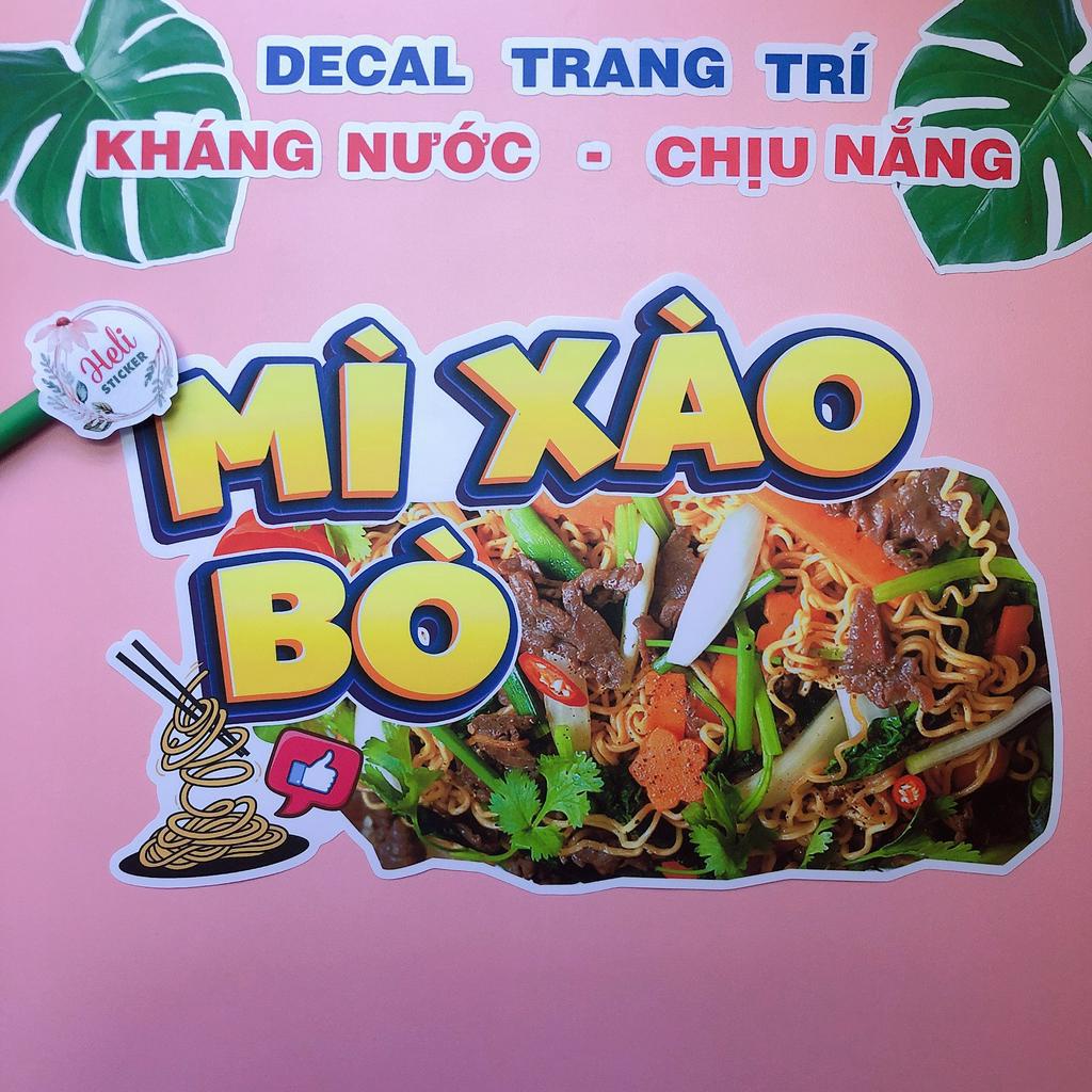 Decal Trang Trí MÌ XÀO BÒ ✨ Hình Dán Decor Quán Ăn Vặt, Trà Sữa, Cà Phê - Sticker Kháng Nước, Chịu Nắng, Cắt Sẵn.