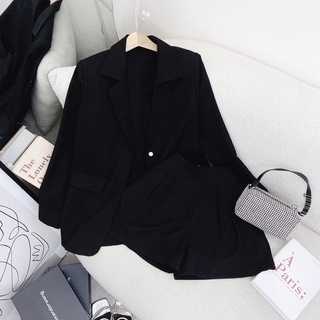 SET ÁO VEST ĐEN NÚT TAY DÀI + QUẦN SHORT (KHÔNG KÈM LÓT TRẮNG)