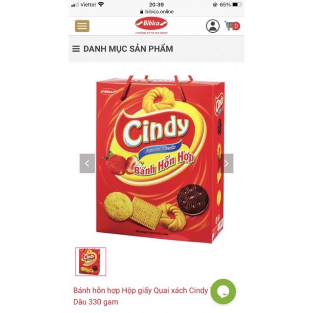 BÁNH CINDY HỘP GIẤY 330g kem quai xach _SP CHỈ BÁN TẾT