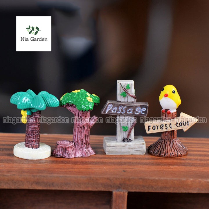 Tiểu cảnh trang trí sen đá chậu cây vườn terrarium bể cá bàn học mô hình bảng hiệu vườn cây mini Nia Garden N5