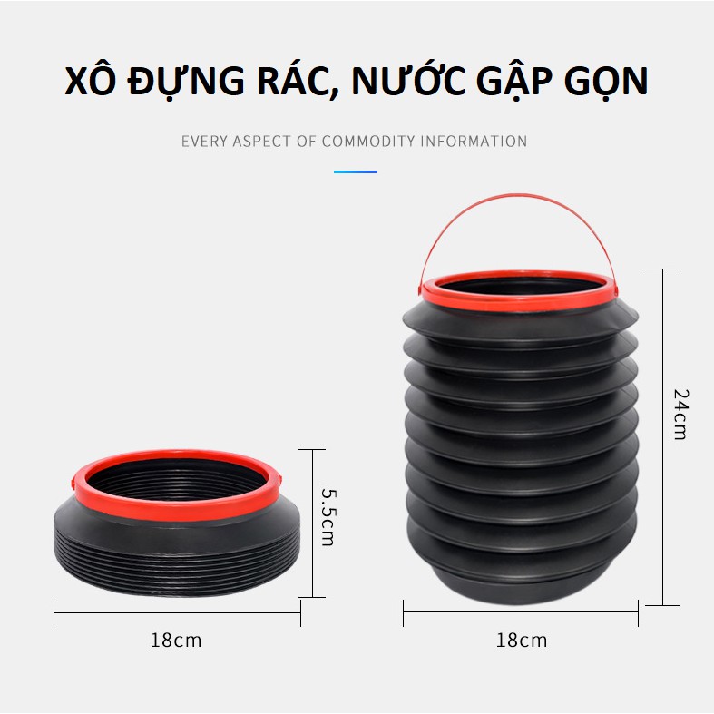 Xô 4L dạng gập gọn tiện dụng đựng rác, xách nước đa năng tiện dụng