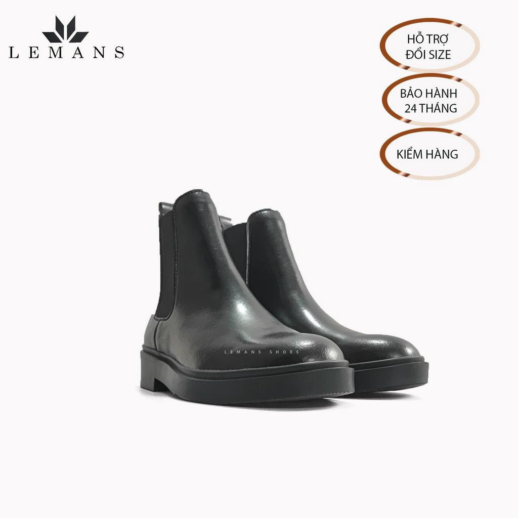 Giày Chelsea Boots Black LEMANS CB66 da bò, đế đúc cao 4cm, bảo hành  12-24 tháng, boot nam cao cổ, bốt thời trang nam