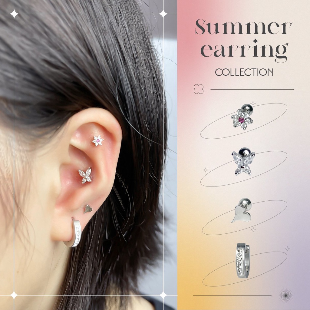 Set 3 khuyên thép 316l Không gỉ và không gây kích ứng đeo ở các vị trí LOBE CONCH HELIX ( chi tiết khuyên ở trong hình )