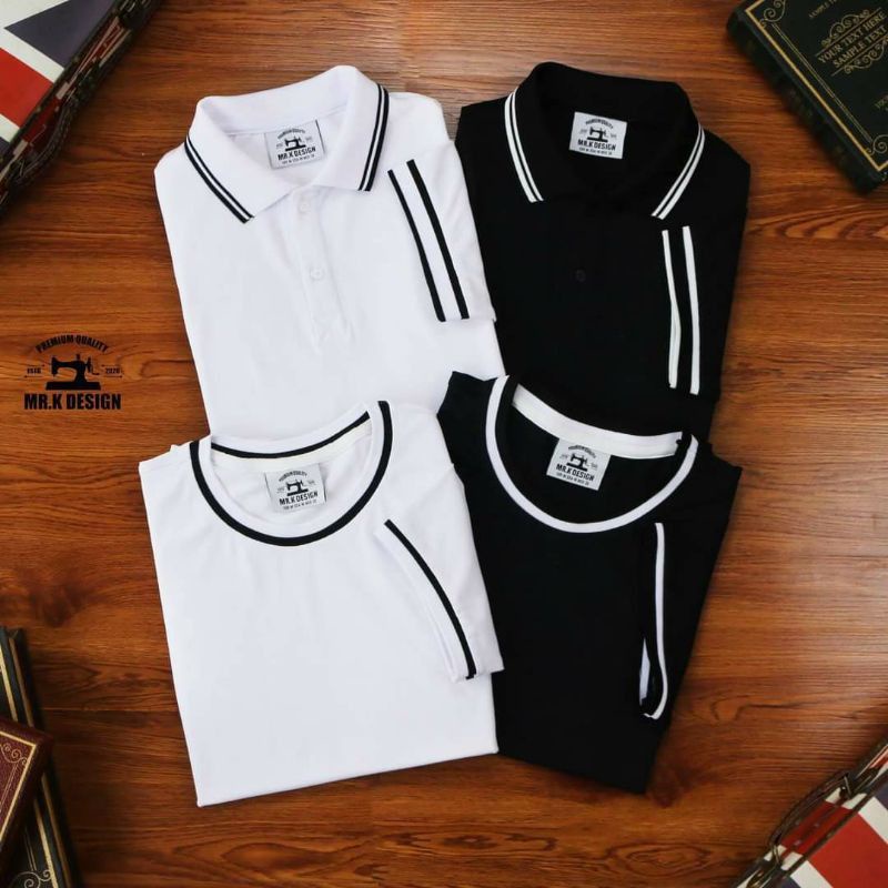 Áo thun Polo , cổ tròn tay ngắn NAM Mr.K  phối viền thời trang trẻ trung trắng và đen