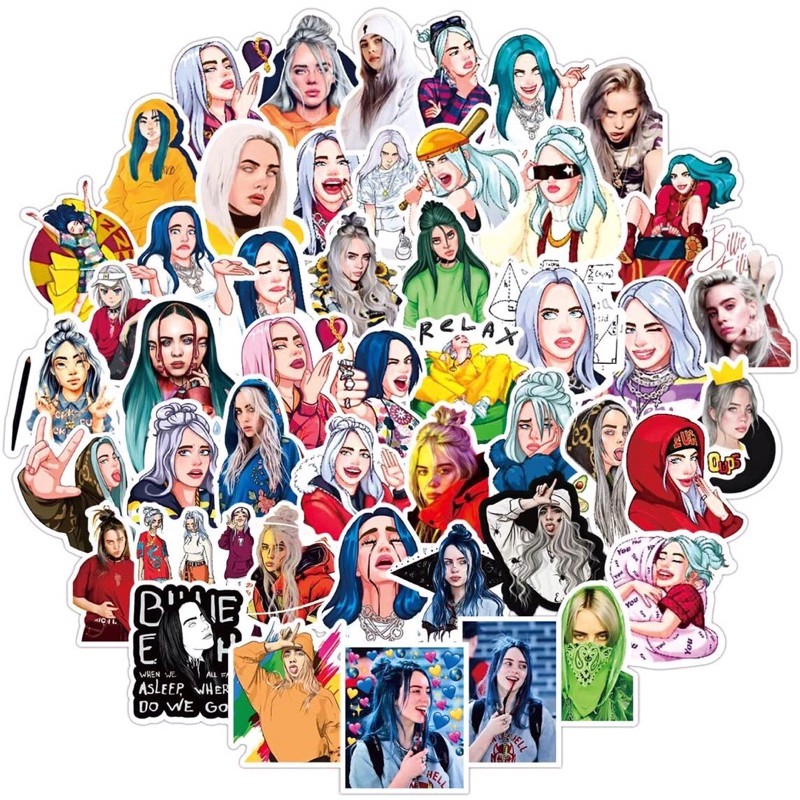 combo 30-60 sticker dán Billie Eilish ép lụa / hình dán Billie Eilish