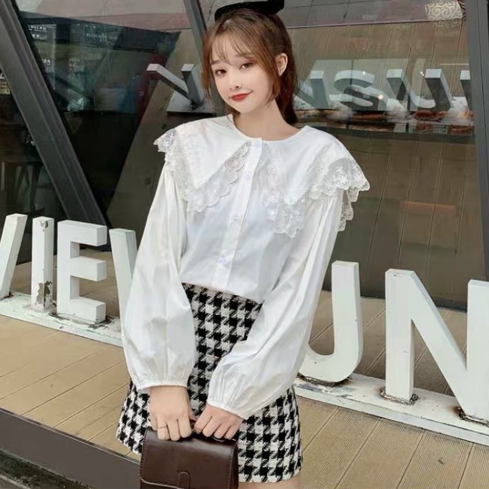 [Mã FAMAYWA giảm 10K đơn 50K] Áo Sơ Mi Cổ Ren Bèo 2 Tầng Tay Bồng Cực Xinh Freesize - A.143 | BigBuy360 - bigbuy360.vn