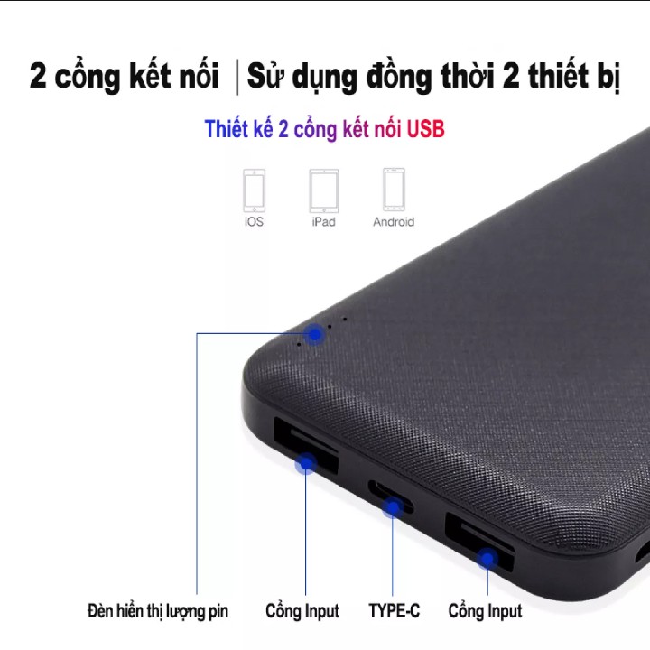 Sạc pin dự phòng 15000mAh siêu mỏng nhỏ gọn cho điện thoại android iphone xiaomi oppo samsung sony LG