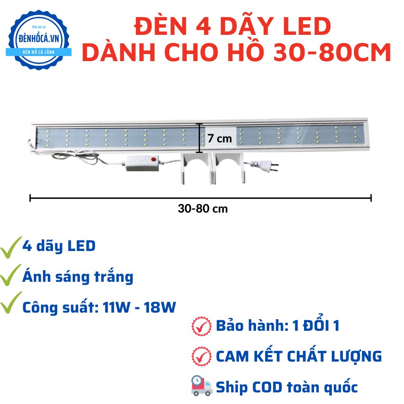 Đèn Hồ Cá 4 Hàng Led Dài 30cm đến 80cm siêu sáng