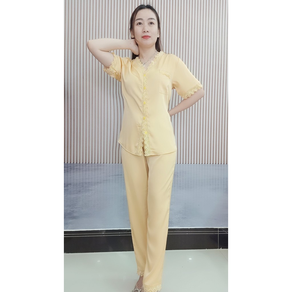 Đồ bộ nữ trung niên,đồ ngủ lụa  quần dài ống rộng,vải lụa latin cao cấp  cho mẹ cho bà | BigBuy360 - bigbuy360.vn