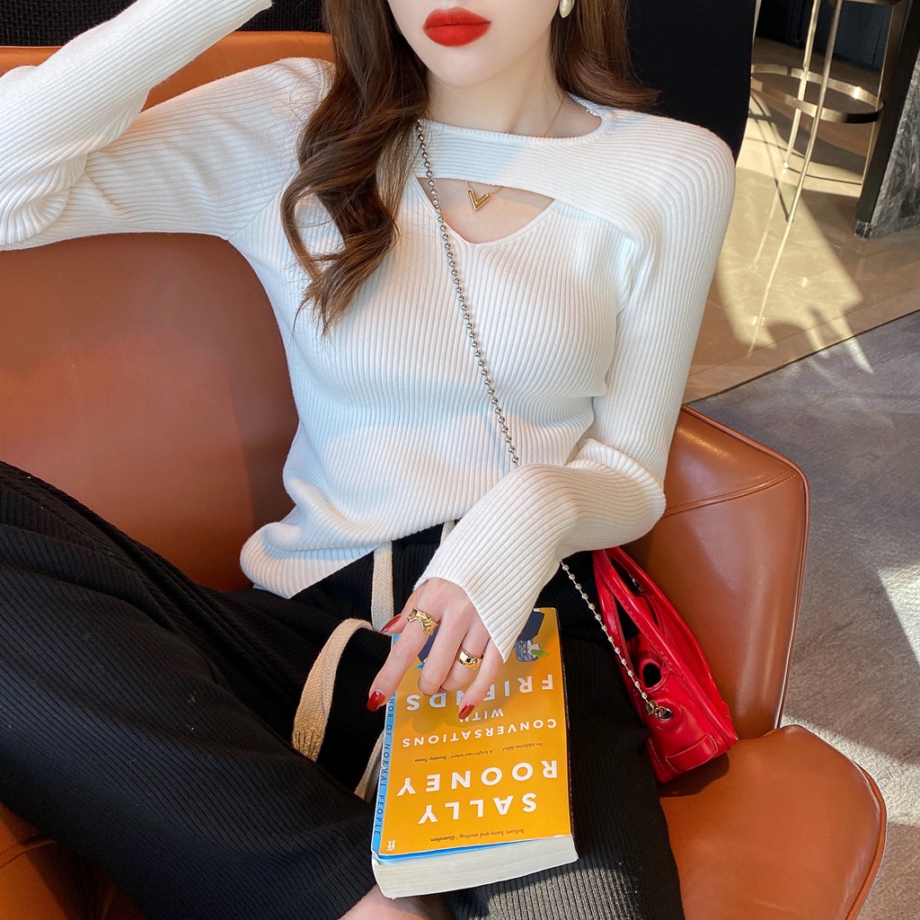 Áo len ZHELIHANGFEI dệt kim tay dài thiết kế độc đáo thời trang dành cho nữ