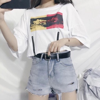 Áo croptop phối dây kéo