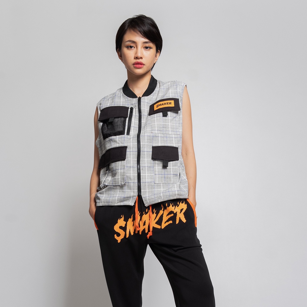 Áo Hoodie Jacket Sweater kèm Vest 2in1 Local Brand, màu xám chất cotton Unisex - "CHECKERED" UTILITY