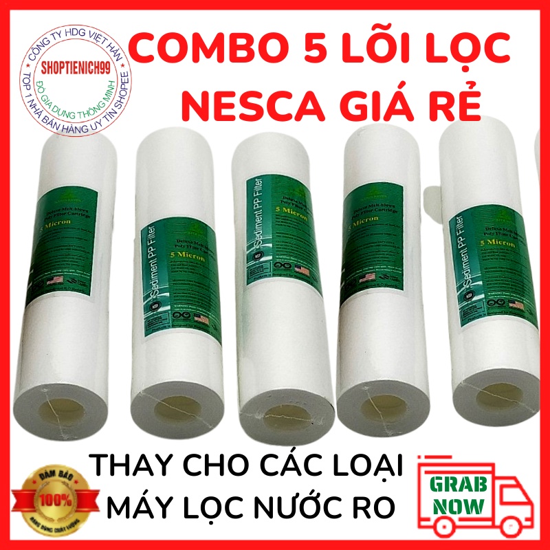 Combo 5 Lõi lọc Nước Số 1  Lõi Lọc Nước PP 5 inch NESCA Aqua  Thông Dụng Dùng Cho Các Loại Máy RO