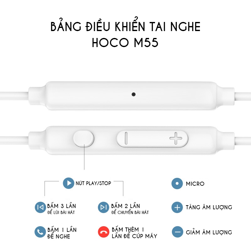 Tai nghe có dây chính hãng Hoco M55 Memory sound jack 3.5mm Tai nghe iphone 5 5s 6 6s 6 plus 6s plus - Awifi Case H2-4