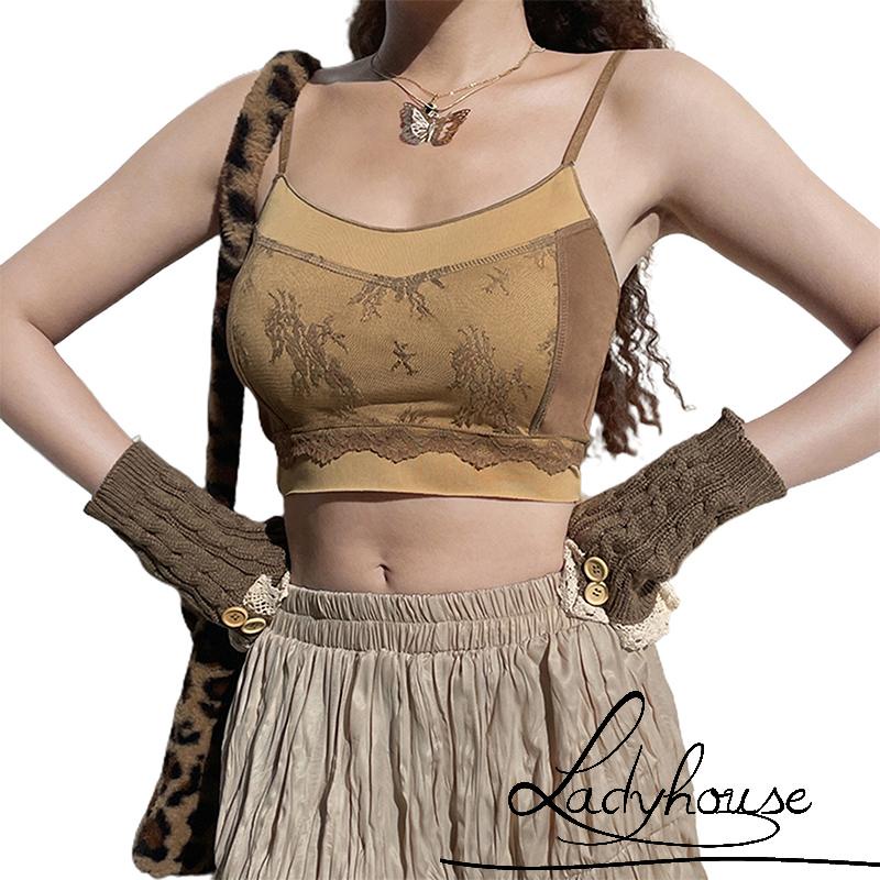 Áo croptop hai dây cổ chữ V phối ren dáng ôm dành cho nữ